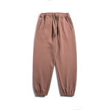 Man Fall Men's Simplicity Long Pants Multi-Pocket Tether Loose Mid Waist Ankle Banded Pants