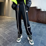 Grey Sweatpants Reflective Stripe Sweatpants High Waist Ankle-Tied Casual Sweatpants