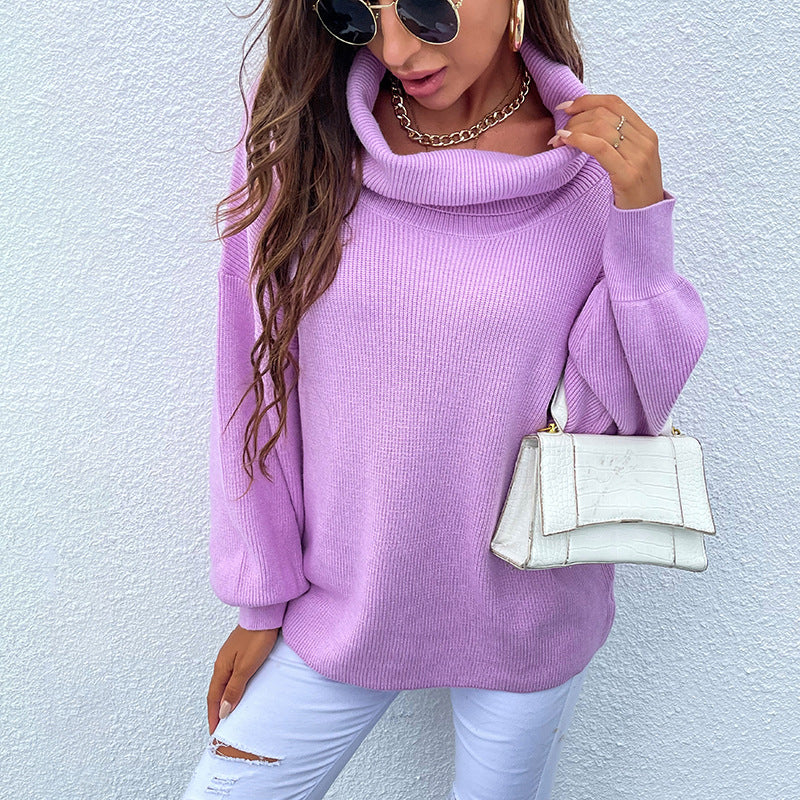 Women Pullover Knit Sweater Autumn and Winter Solid Color Lapel Pullover Sweater for Women