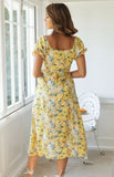Nine Britton Dress Sexy Slit Square Collar Ruffled Short Sleeves Printing