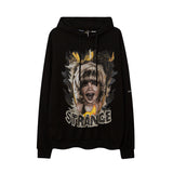 Man Fall Outfits Hip Hop Print Loose Shoulder Hooded Sweater for Men and Women