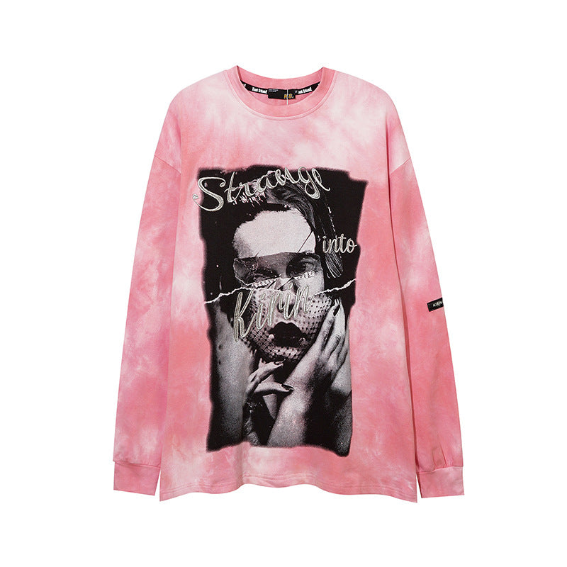 Man Fall Outfits Printed Long-Sleeved T-shirt Men's Retro Oversize Gradient Autumn and Winter Undershirt