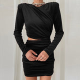 Blue Velvet Dress Gold Velvet Sexy Pleated Hip Skirt