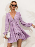 Kendall Jenner Wedding Guest Dress V-neck Printed Long Sleeve