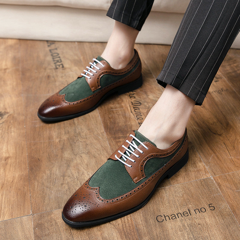 Men's Dress Shoes Classic Leather Oxfords Casual Cushioned Loafer plus Size Leather Shoes Retro Color Matching Leather Shoes
