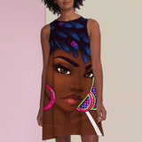 African Dashiki Dress Women's Sleeveless Summer Loose Dress Casual