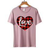 Valentine's Day T Shirt Love Letter Color Plaid Printed Pullover Short Sleeve Women's T-shirt