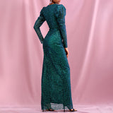 Kendall Jenner Wedding Guest Dress Long-Sleeved Green Deep V-neck Panel Pressing Party Formal Dress