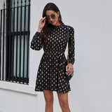 Emerald Green Dress Half Turtleneck Temperament Commute Polka Dot Dress