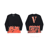 Vlone Sweatshirt Sweater Large V Velvet Long Sleeve Flame Skull Terry Cotton