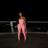 Summer New Fashion Women's Clothing Solid Color Sexy Bandeau Tight Sports Jumpsuit for Women