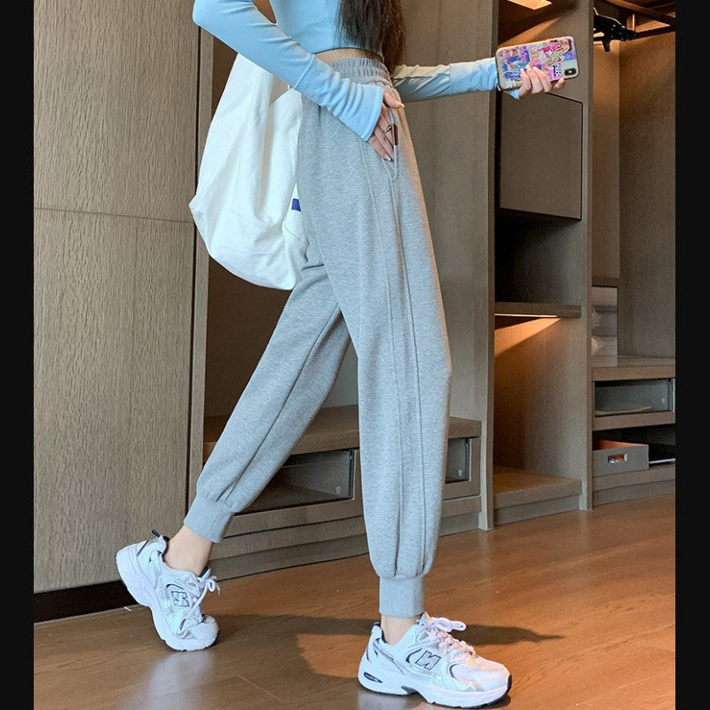 Grey Sweatpants Gray Sports Pants Female Spring and Autumn Loose