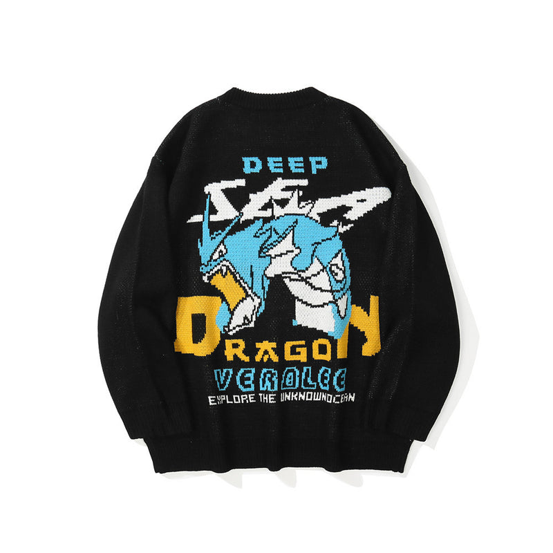 Men Sweater Cartoon Jacquard Knitted Sweater Men's Street Pullover