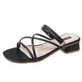 Women Open Toe Sandals Flats Summer Chunky Heel Plus Size Toe Baring Sandal Fashion Sandals