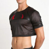 Rave Outfits Men T Shirt Personality Stitching Mesh Top Short Exposed Navel