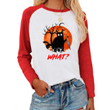 Halloween Costumes Halloween Pattern Printed Raglan Color Contrast Long Sleeve T-shirt Women
