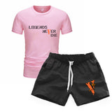 Vlone T Shirts & Shorts 2 Piece Set Men'S Sports Round Neck T-Shirt Shorts Set