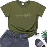 Valentine's Day T Shirt ECG Heart-Shaped Rhinestone Summer Large Size Top