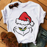Men and Women Grinch Shirt Christmas Loose Grinch Printed Short Sleeve
