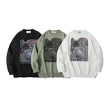 Men Sweater Character Printed Sweater Men's Loose round Neck Sweater Trendy Pullover