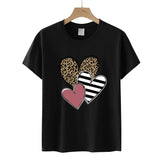 Valentine's Day T Shirts Couples Color Leopard Print Heart Printing Women's Pullover Short Sleeve T-shirt