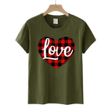 Valentine's Day T Shirt Love Letter Color Plaid Printed Pullover Short Sleeve Women's T-shirt