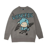 Men Sweater Cartoon Character Brocade Sweater Men's Street Trend Loose round Neck Sweater