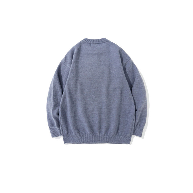 Men Sweater Cartoon Bear Jacquard Sweater Men's round Neck Sweater Loose Pullover