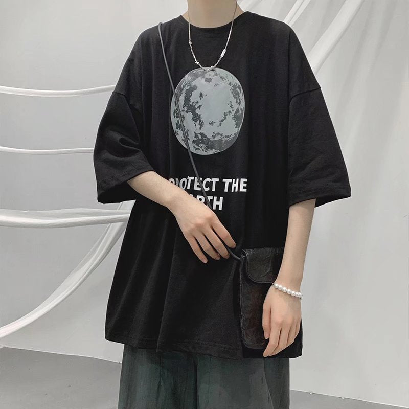 Men T-Shirts Loose Half Sleeve Print