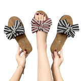 Women Open Toe Sands Flats Summer Flat Flip-Flops Casual Beach Shoes Bow Slippers