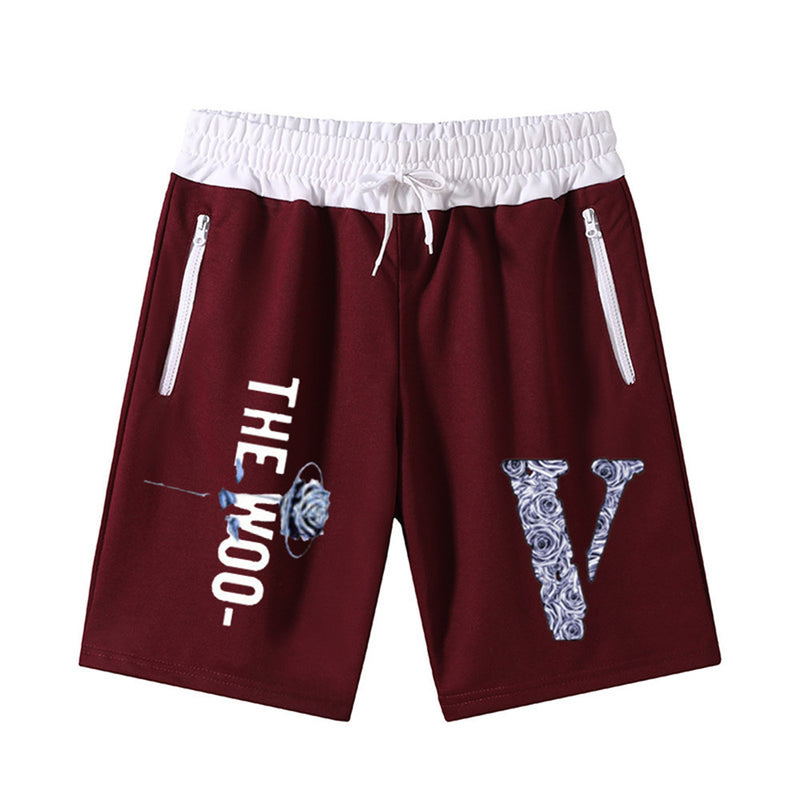 Vlone Shorts Letter Large V Printed Men'S Casual Shorts Summer Loose