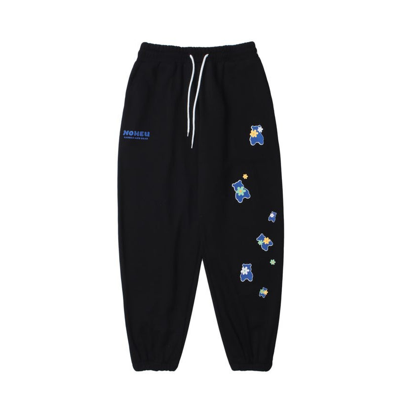Man Fall Outfis Autumn Funny Cartoon Bear Print Ankle Banded Pants Couple Track Sweatpants