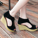 High Heels Slides Summer Plus Size Wedge Peep Toe Zipper Matte High Heel Sandals