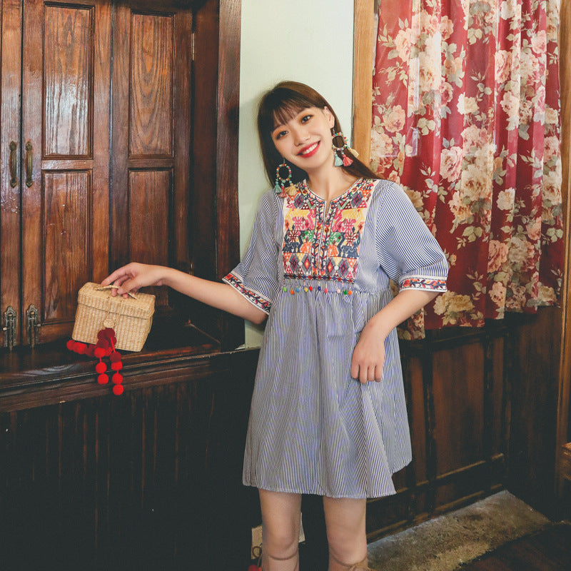 Coachella Music Festival Outfits Embroidery Color Hair Ball Travel Holiday Dress