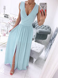 Mauve Dress Bridesmaid Summer Sleeveless Solid Color and V-neck Formal Dress Women's Dress