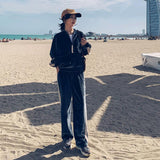Velour Tracksuit Fashion Casual Baseball Uniform Two-Piece Set