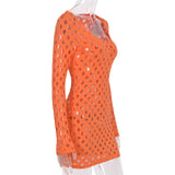 Kendall Jenner Wedding Guest Dress Hollow out Burnt Flower Wrapped Chest Long Sleeve U Collar Sheath Sexy