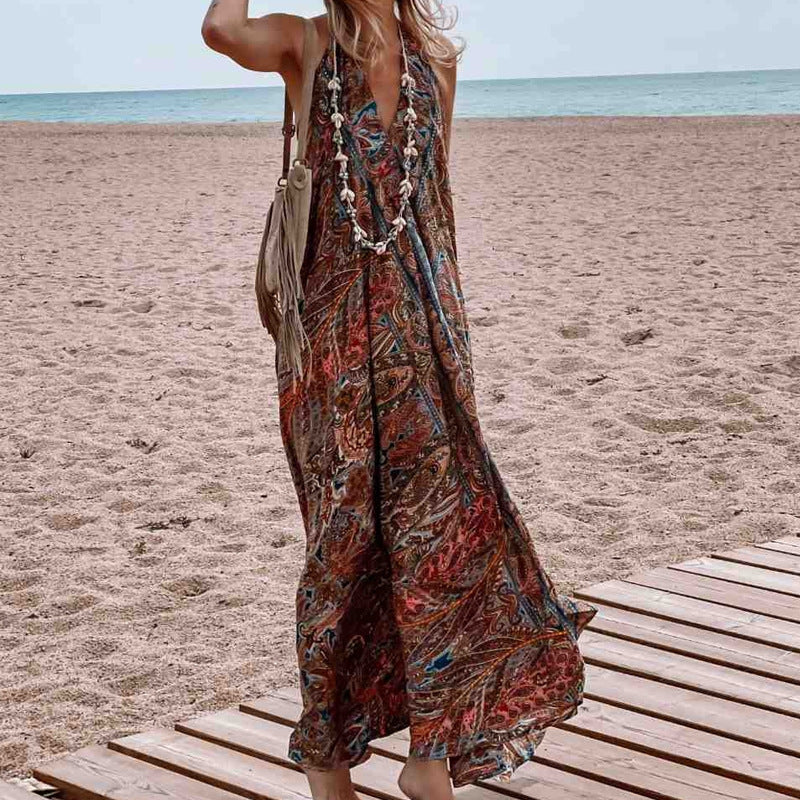 Gypsy Style Dresses Printed V-neck Halter Bohemian