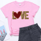 Valentine's Day T Shirt Large Size T-shirt Short Sleeve Leopard Print Love Red Plaid Heart Printing Spring and Summer