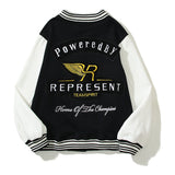 Cardigan Baseball Jacket Autumn and Winter Rep Angel Wings Embroidered Badge Leather Sleeve Wool Baseball Uniform