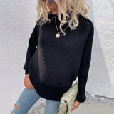 Women Pullover Knit Sweater Autumn Sweater Solid Color Polo Collar Split Sweater Women's Top