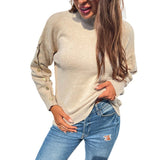 Women Pullover Knit Sweater Women's Autumn and Winter Sleeve Button Sweater
