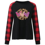 Valentine's Day T Shirt Plaid Sleeve Love Heart Printing Long Sleeve T-shirt