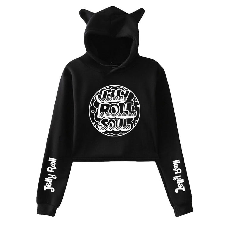 Jelly Roll Hoodie Cat Ears Exposed Navel Hooded Sweater For Women