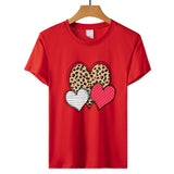 Valentine's Day T Shirts Couples Leopard Print Heart Printing Women's Pullover Short Sleeve T-shirt