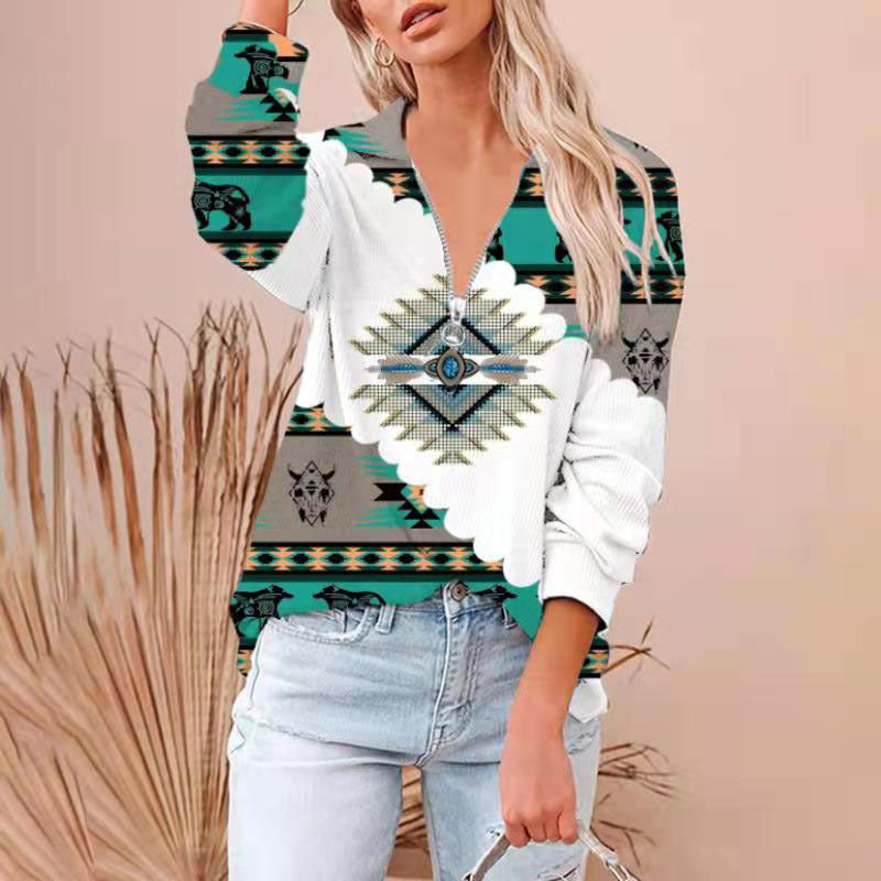 Romanian Gypsy Outfits Printed Ribbed Long Sleeve