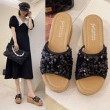 High Heels Slippers Summer Thick-Soled Sequined Fashion High Heel Sandals