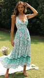 Kendall Jenner Wedding Guest Dress V-neck Bohemian Positioning Flower Dress Backless Lace-up