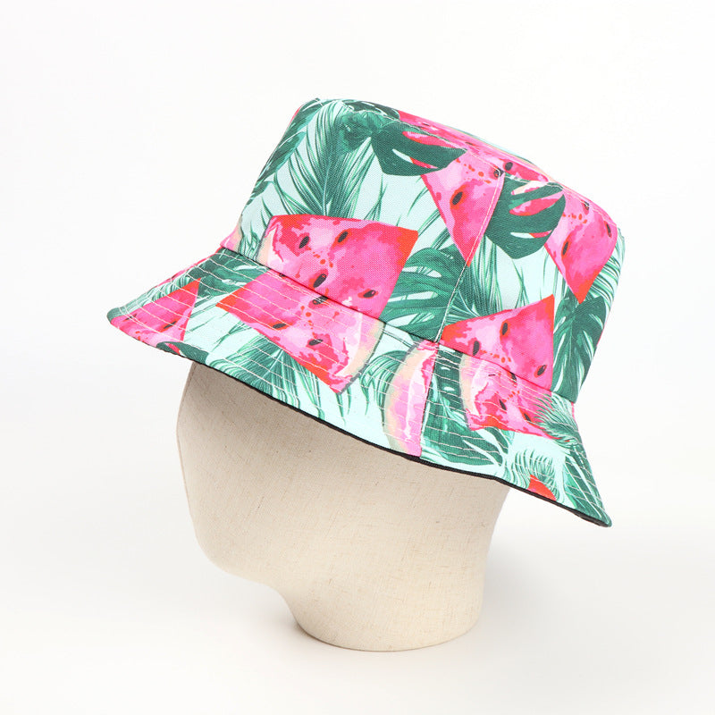 Bucket Hat Fishing Cap Cotton Print Fisherman Hat Fruit Cartoon Printing Outdoor Sunshade Sun Protection Hat