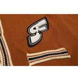 Men Sweater Vintage Color Matching Letters Embroidered Cardigan Sweater Men's Loose V-neck Sweater Coat
